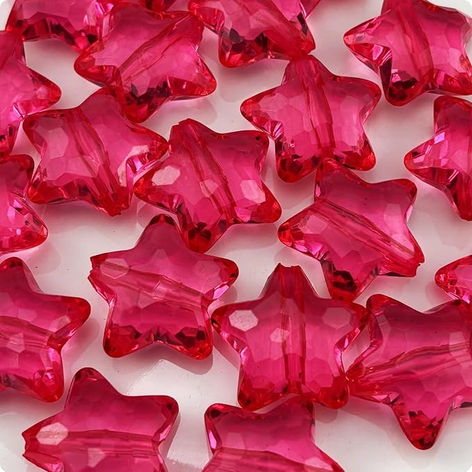 20pcs Acrylic Crystal Star Beads 28mm Star Shape Faceted Beads for Jewelry Making Bracelet Necklace Key Chains DIY Crafts(Watermelon Red)
