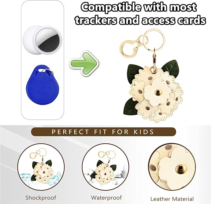 Leather Keychain Holder Case Compatible with AirTag,Cute Protective Apple Air Tag Cover with Keychain Ring,Anti-Scratch Finder GPS Tracker Case for Wallet Keys,bag,pets(Figure 3)
