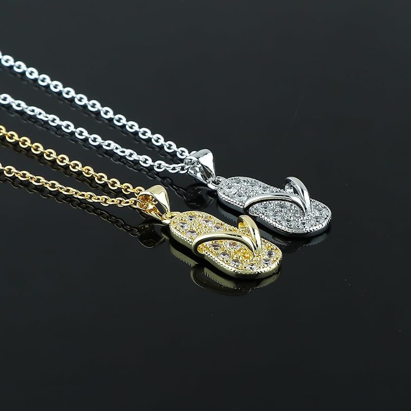 JOR Sleeper Charm Pendant Necklace, CZ, Men & Women Unisex Jewelry, Dainty Gold & Silver Plated Combo Chain 18 inch (Pack of 2)