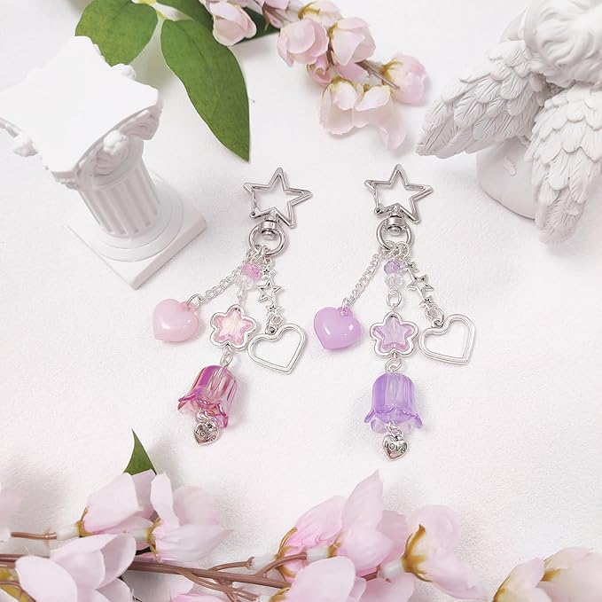 Y2K Aesthetic Keychains for Women Cute Flowers Star Cake Jellyfish Keychins Charms Kawaii Bag Purse Decor