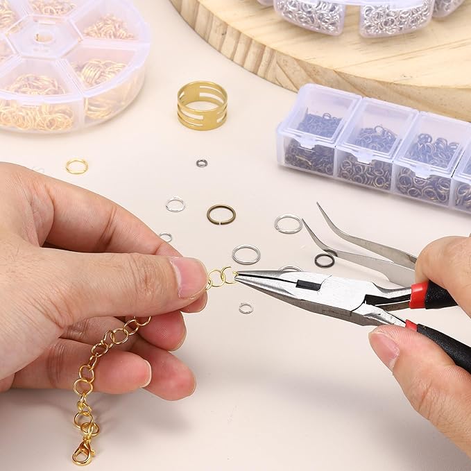 MECCANIXITY 1170Pcs Jump Rings for Jewelry Making, 7 Sizes Jewelry Making Kit with Jump Ring Opener & Pliers for Keychains Earings Repairing DIY Crafting White