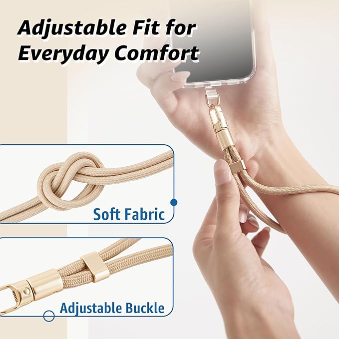 Phone Wrist Strap for iPhone & Samsung – 6mm Lanyard with 2 Non-Adhesive Tether Tabs | Secure Hand Strap for Men & Women (Case Required, for Smartphones) – Camel Beige