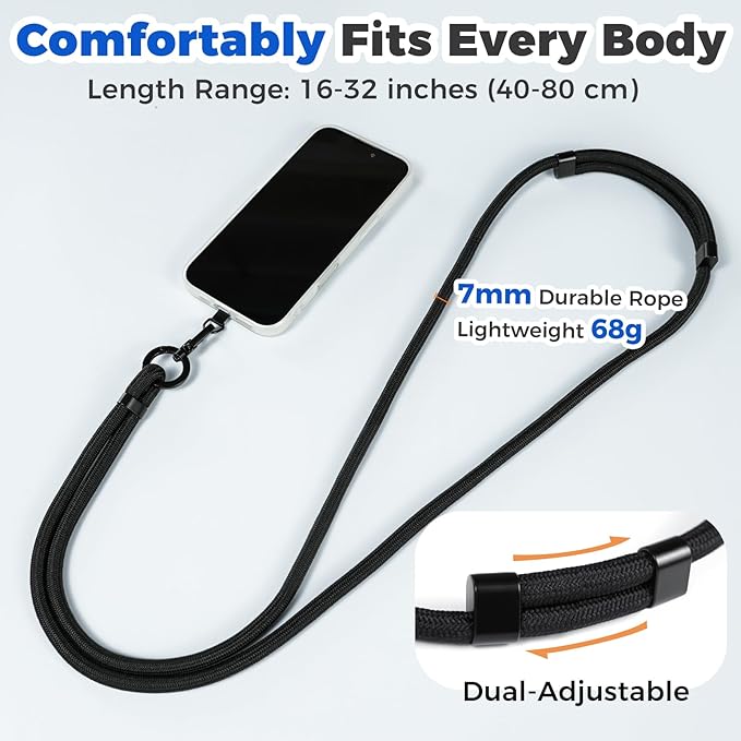 Moyad Crossbody Phone Lanyard, Anti-Theft Cell Phone Strap with 2 Tether Tab for iPhone, Universal Adjustable Neck Holder