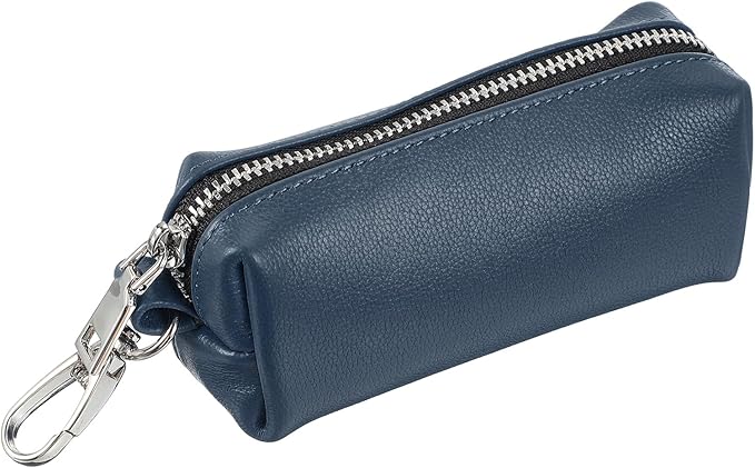 uxcell Leather Coin Purse, Leather Car Key Holder Bag Hand-held Change Purse Keychain Pouch Small Coin Pouch with Key Ring for Women and Men, Dark Blue