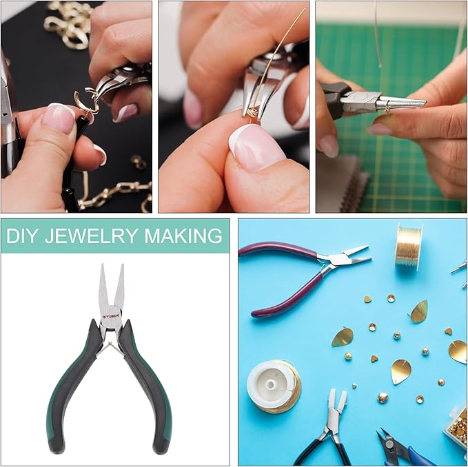 HARFINGTON Flat Nose Pliers 5" Jewelry Pliers Precision Fine Nose Pliers for Jewelry Making Hand Tools Beading Hobby Work Craft