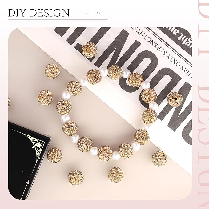200 Pcs Light Brown Rhinestone Beads for Jewelry Making, Sparkle Crystal Clay Christmas for Bracelet Baseball Necklace Earring Crafting and DIY, Shiny Round Shamballa Disco Ball Beads Bulk