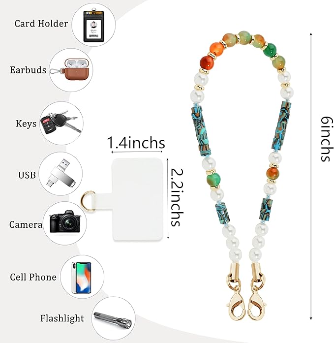 Marble Beaded Phone Wrist Strap,Detachable Phone Bracelet Strap with Tether Tab,Hands-Free Wristlet Strap (Light Green Peacock Agate)