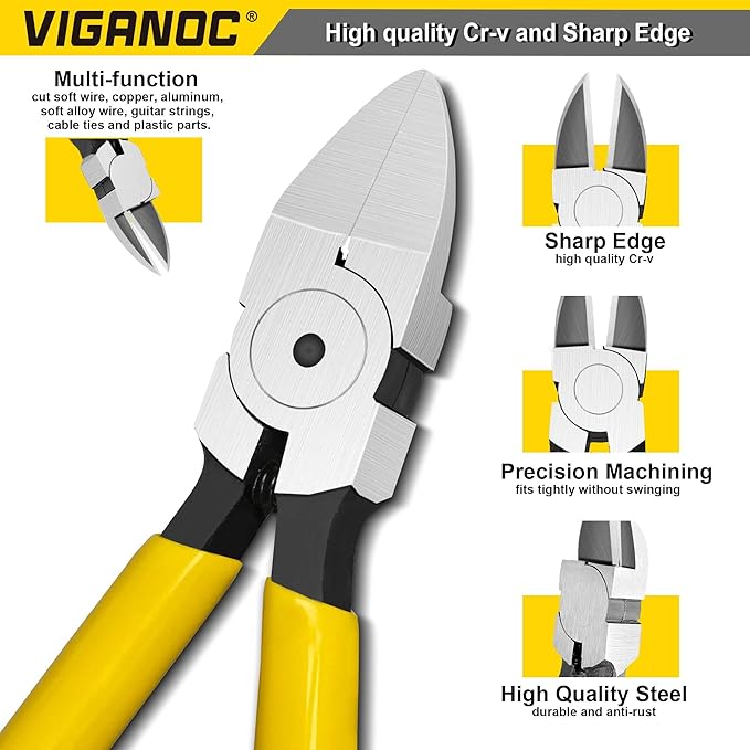 6-inch Ultra Sharp Side Cutter Set with Spring Loaded, Flush Cutting Pliers, Diagonal Cutting Plier for Jewelry Making, Electrical, Crafting, Flowers, Plastics