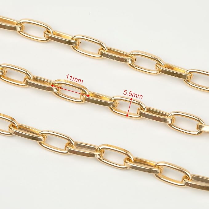 UMAOKANG 10 Meters Paperclip Chain for Jewelry Making Gold Plated Aluminum Jewelry Chains Bulk Unwelded Oval Paperclip Link Chain Necklace Bracelet DIY for Women and Men