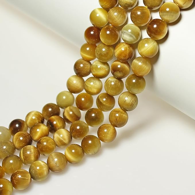MJDCB Natural Stone Beads 6mm 60pcs Round Golden Tiger's Eye Loose Gemstone Bead Charms for Jewelry Making Bracelet Necklace Earring Pendant