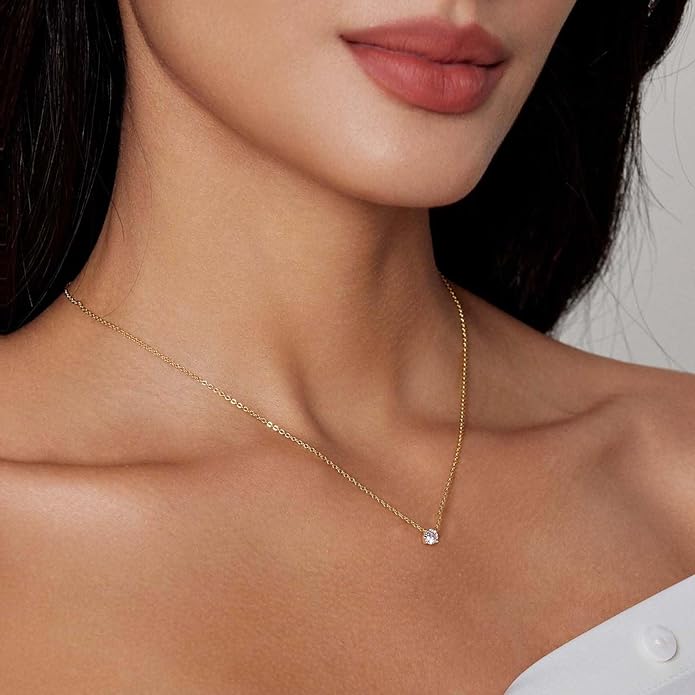 Luxval Diamond Pendant Gold Necklace for Women，Dainty 18k Gold Plated Choker Necklaces Simple Gold Jewelry Gifts for Women Girls