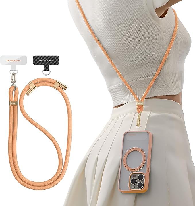 TORRAS Phone Lanyard Crossbody with 2 Phone Tabs, Adjustable Anti Theft Strap for All Cellphone, Premium Metal Buckles, Skin-Friendly, Universal Cellphone Neck lanyard for Travel Essentials, Orange