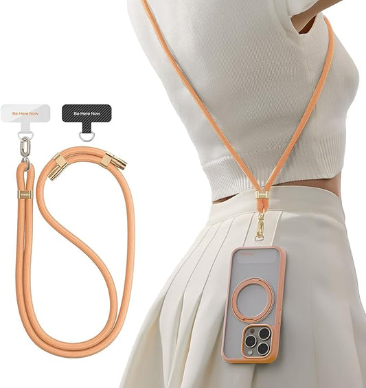 TORRAS Phone Lanyard Crossbody with 2 Phone Tabs, Adjustable Anti Theft Strap for All Cellphone, Premium Metal Buckles, Skin-Friendly, Universal Cellphone Neck lanyard for Travel Essentials, Orange