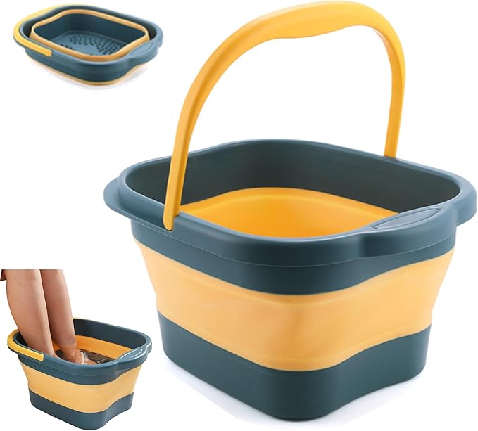DoroSun Collapsible Foot Bath Basin Tub for Soaking Feet, Plastic Foldable Foot Spa Bucket Tools with Handle and Massager Acupoint for Camping Travel