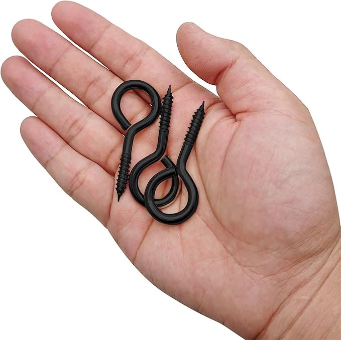 WANBAO 30 Pcs 2 inch Small Screw Eyes Metal Screw Hooks Ring Screws Fasteners Hardware Tools, Black