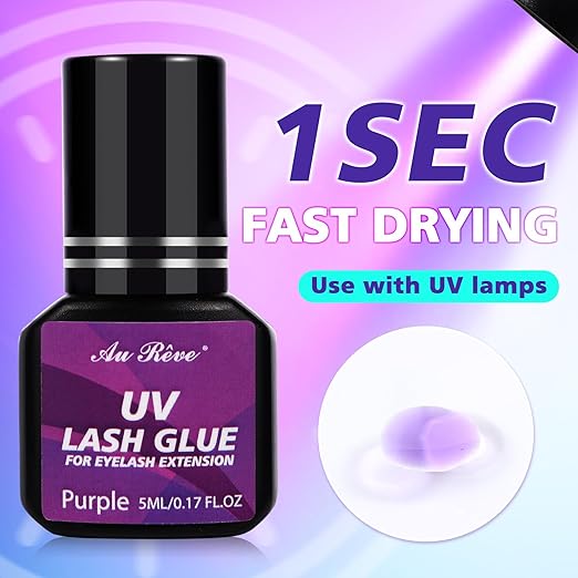 UV Eyelash Glue UV Glue 5ml DIY Lash Extensions 1 Sec Light Curing Fast-Drying 7-8 Weeks Long Lasting Waterproof Professional Use Only (Purple)