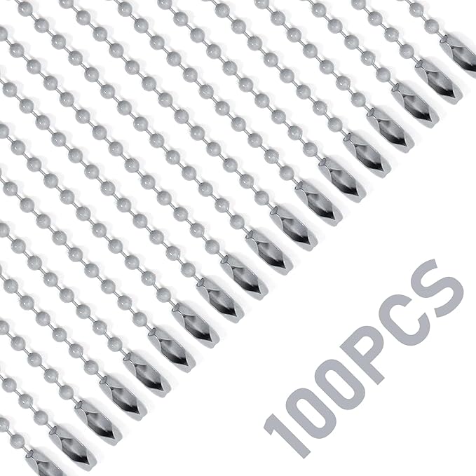 Lemonkey 100Pcs Ball Beads Chains Bulk,Gray Keychains Rings Metal Chains,4 Inch Dog Tag Metal Small Chains with Connectors for Hanging Decoration