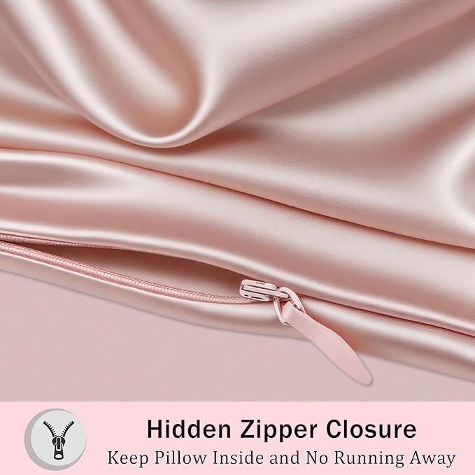 Mulberry Silk Pillow Cases with Zipper, Ultra Smooth Soft Breathable Cooling Pillow Cases for Hot Sleepers, Silk Satin Pillowcase for Hair and Skin, Gifts for Women (Pink, Queen Size, 1 Pack)