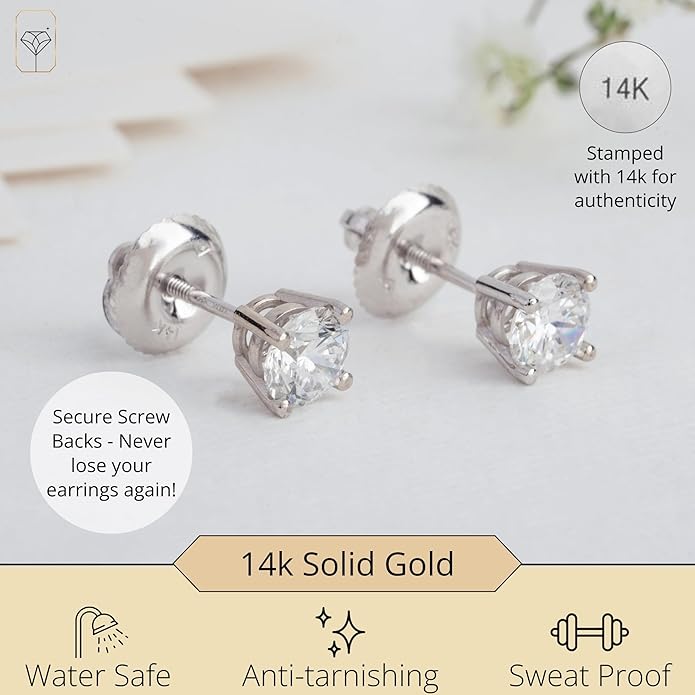 1/4-2 Carat IGI Certified Lab Grown Diamond Stud Earrings | Solitaire Real Diamonds Earring for Women in I-J Color & SI1-SI2 Clarity | 14K Gold Diamond Studs with Secure Backs by MAX + STONE