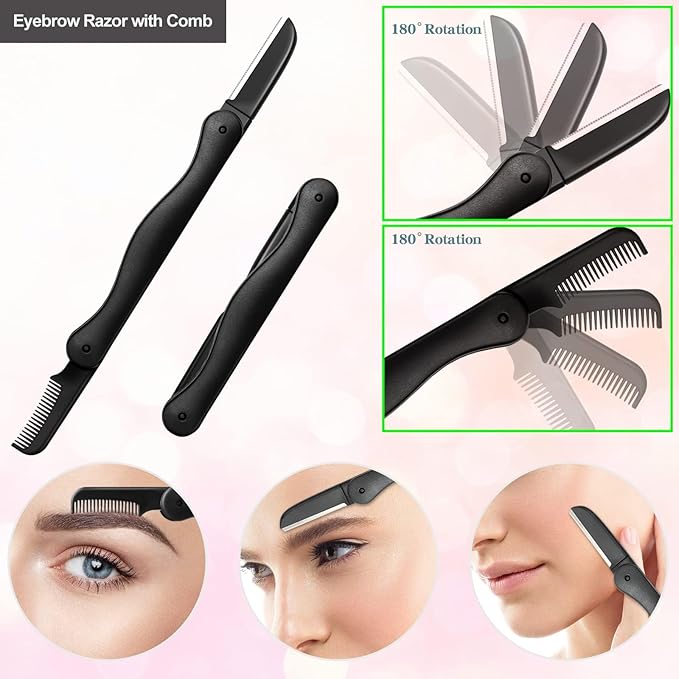 Sunuly Eyebrow Razor, 7 in 1 Brow Kit, Eyebrow Trimmer Set Including Brow Razors, Brush, Scissors, Tweezers, with Plastic Box for Women Men Eyelash Facial Grooming