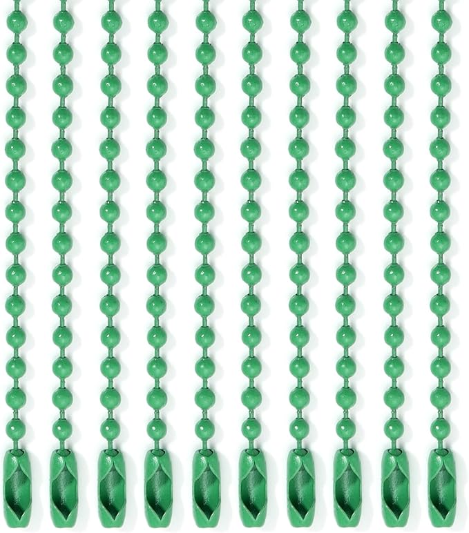 Lemonkey 10Pcs Ball Beads Chains Bulk,Green Keychains Rings Metal Chains,4 Inch Dog Tag Metal Small Chains with Connectors for Hanging Decoration