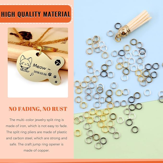 Tanstic 350 Pcs Split Jump Rings Set, 1/4" 7 Colors Double Closed & Loop Jump Rings with Opener & Pliers for DIY Jewelry Craft
