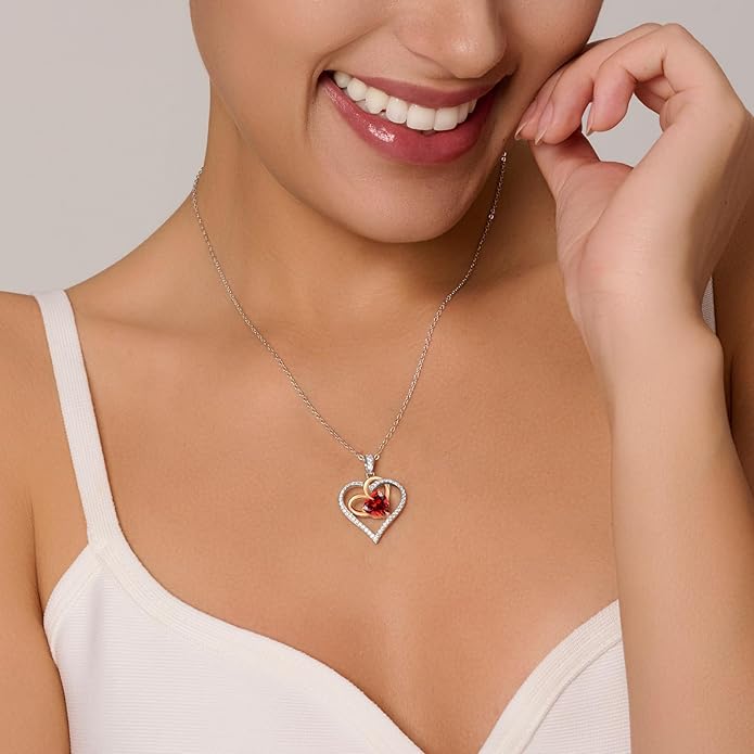 OOBEE Birthstone Necklaces for Women, 925 Sterling Silver Gemstone Fine Love Heart Moissanite Necklace, Ideal Birthday Anniversary Mothers Day Jewelry Gifts for Wife Mom Girlfriend Her