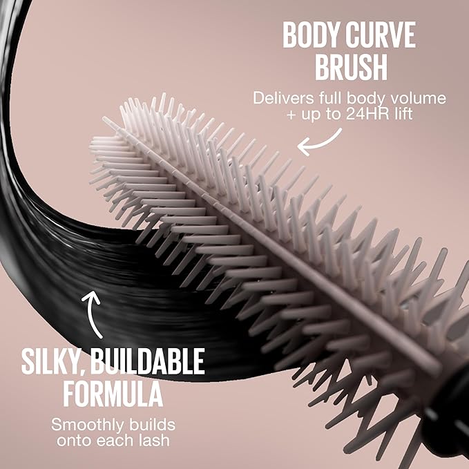 Maybelline Lash Sensational Body Washable Mascara, Volume and Length Formula for 24HR Lash Lift, Smudge and Clump-Resistant, Very Black