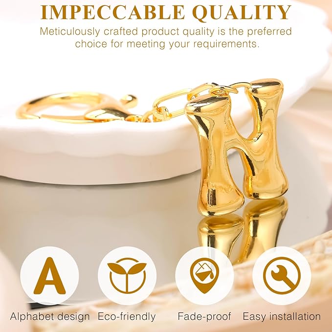 VICKHU Gold Plated Bubble Initial Letter Cute Keychain for Women Car Key Purse Decorative Keyring Handbag Charms Fashion
