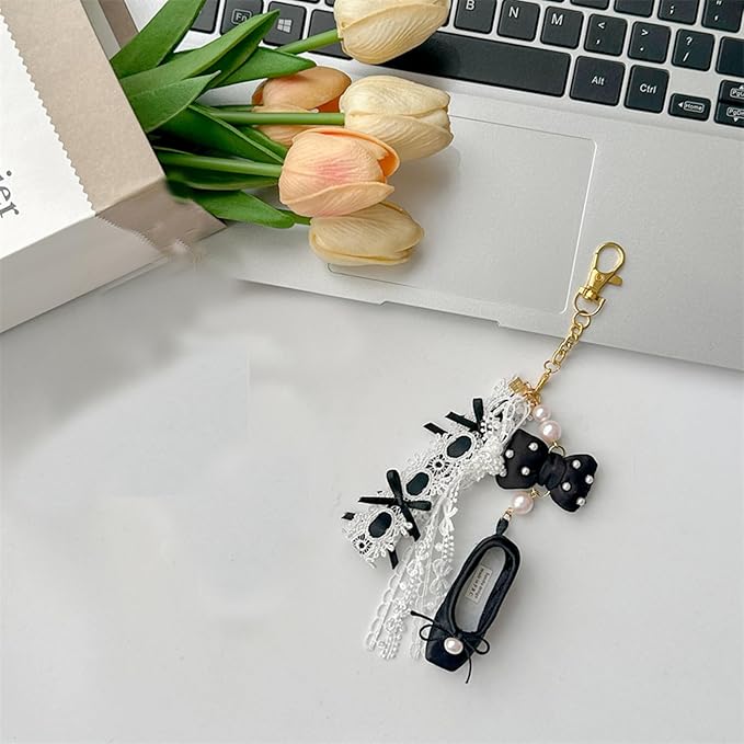 Cute And Fashionable Ballet Shoe Keychain, Suitable For Shoulder Bags, Wallets, Lace Shoulder Bag Charms (Black)