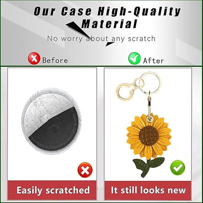 Leather Keychain Holder Case Compatible with AirTag,Cute Protective Apple Air Tag Cover with Keychain Ring,Anti-Scratch Finder GPS Tracker Case for Wallet Keys,Bag,Pets(Sunflower)