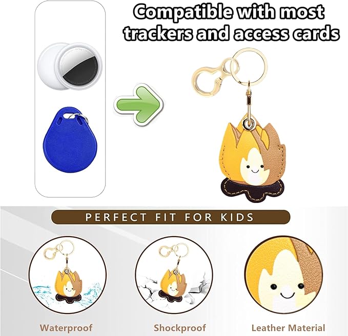 Leather Keychain Holder Case Compatible with AirTag,Cute Protective Cover with Keyring,Anti-Scratch Finder GPS Tracker Case for Wallet Keys,Bag,Pets(Bonfire Yellow)