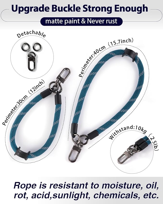 project-cb Hand Wrist Phone Strap,Phone Lanyard Patch ×2,Cell Phone Case Holder,Wristlet Strap for Key,AirPods,Camera (Slate Blue, 12inch)