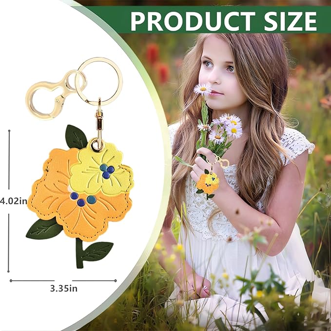 Leather Keychain Holder Case Compatible with AirTag,Cute Protective Apple Air Tag Cover with Keychain Ring,Anti-Scratch Finder GPS Tracker Case for Wallet Keys,bag,pets(Yellow Peach Blossom)