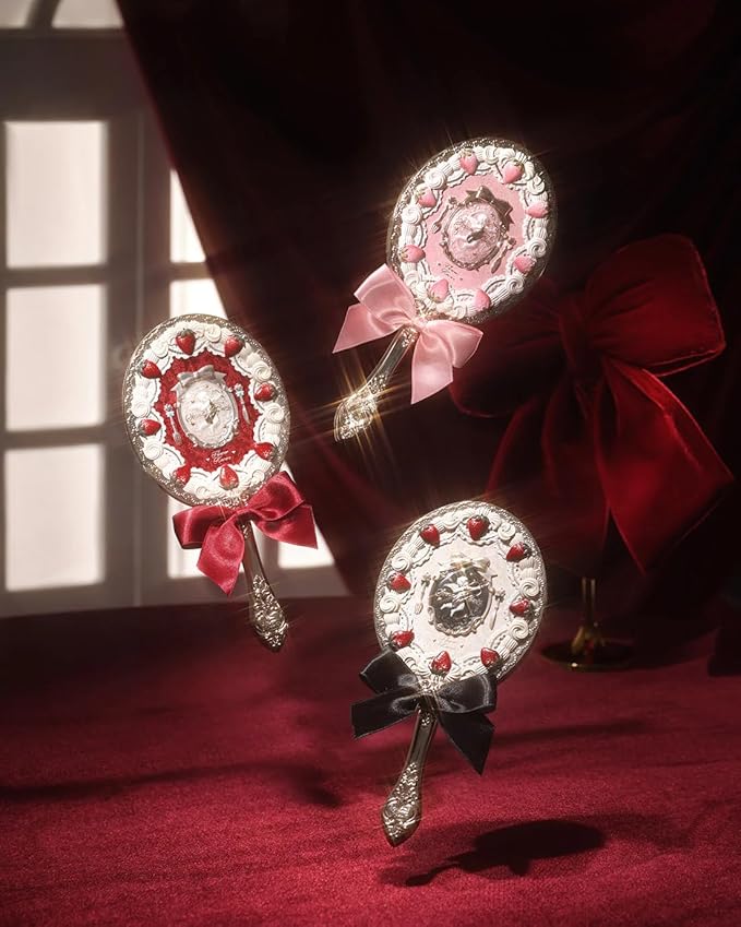 Flower Knows Strawberry Cupid Hand Mirror,Vintage Handheld Mirror,Fancy & Pretty Princess Mirror with Long Handle,Gift for Girls & Women(Milky Shake)