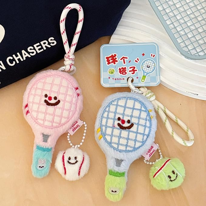 Tennis Keychain For Women, Bunny Plush Ball Nylon Rope Doll Little Awakening Color Blocking Gift Accessories