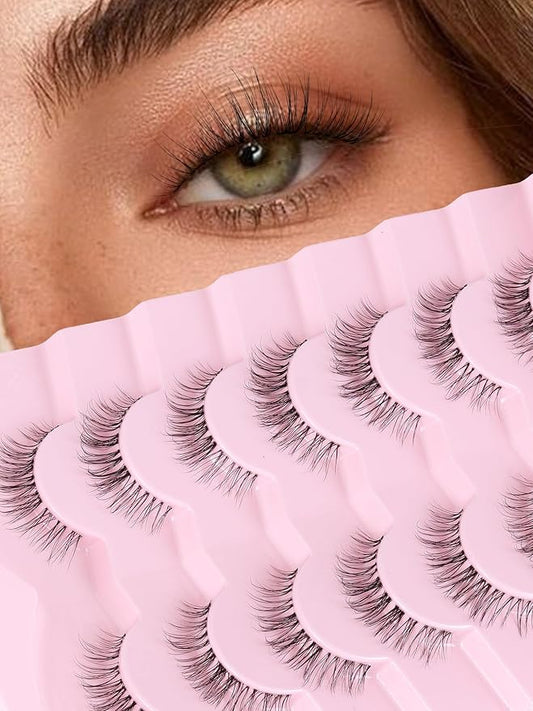Siligli Eyelashes Natural False Lashes 14mm Eye Lashes with Thin Band 3D Volume Fake Eyelashes C Curl Wispy Lashes Natural Look 7 Pair