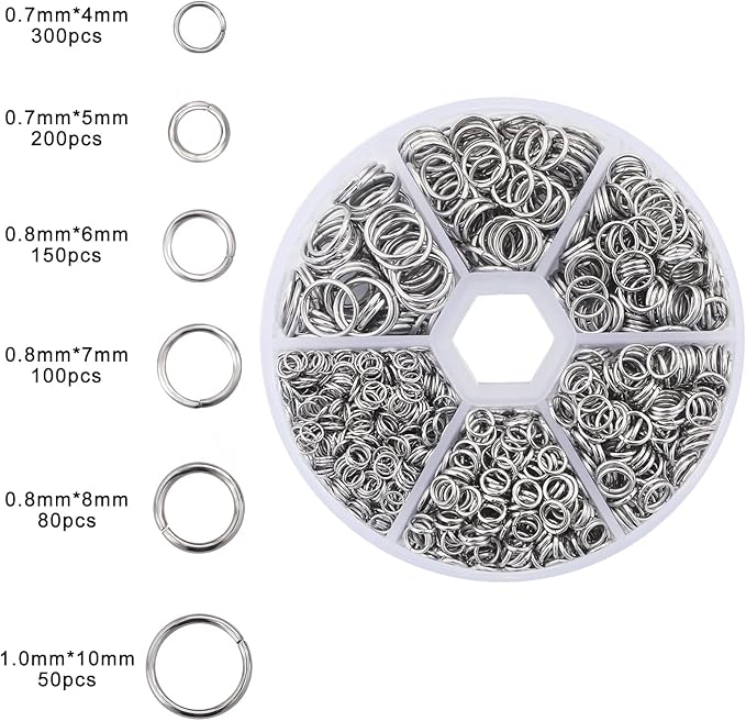 304 Stainless Steel Jump Rings for Jewelry Making Supplies Open Jump Rings 4/5/6/7/8/10mm Silver O Rings for DIY Making Bracelet Earrings Necklace Connectors Chainmail Rings