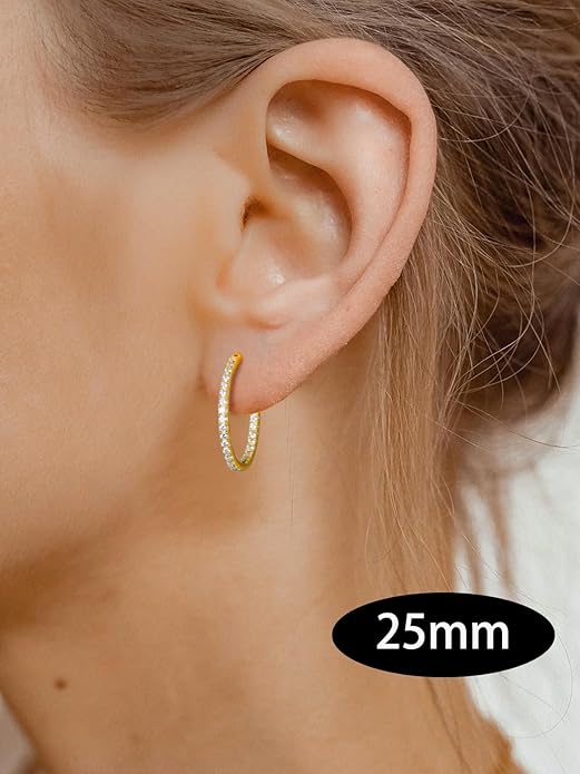 Wyyxl Womens Diamond Hoop Earrings, 20/25/30mm Small Hoop Sterling Silver Based Hypoallergenic Huggie Stud, Sparkle Moissanite 5a Cubic Zirconia Earings Jewelry for Woman Daily Party Wear