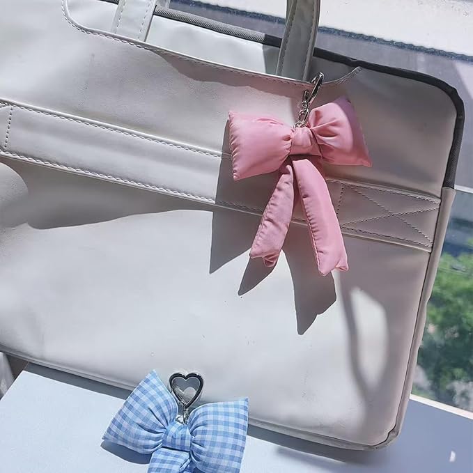 Pink Bow Keychain Bag Charms Y2K Bowknot Plaid Keychains Coquette Aesthetic Purse Handbag Backpacks Charms