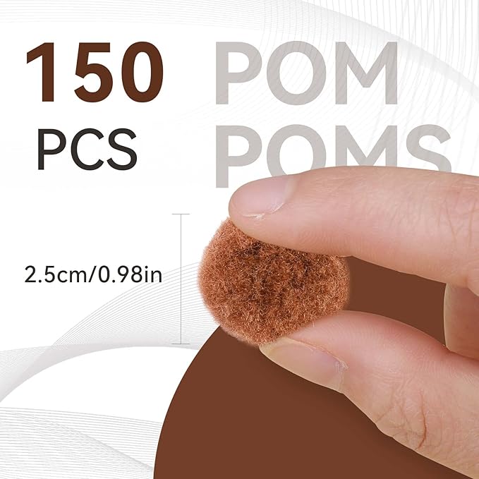 Morfen 150 Pcs Light Brown Craft Pom Poms, 1 Inch Fuzzy Pompom Puff Balls for DIY Arts, Crafts Projects, Birthday Home Decorations