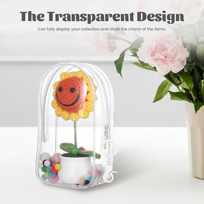 Clear Keychain Pouch, Keychain Figure Display Case for 17cm Doll, Waterproof Hanging Figure Display Bag with Keychains Mini Small Clear Makeup Zipper Pouches Bag Closure for Blind Box Dolls Collection