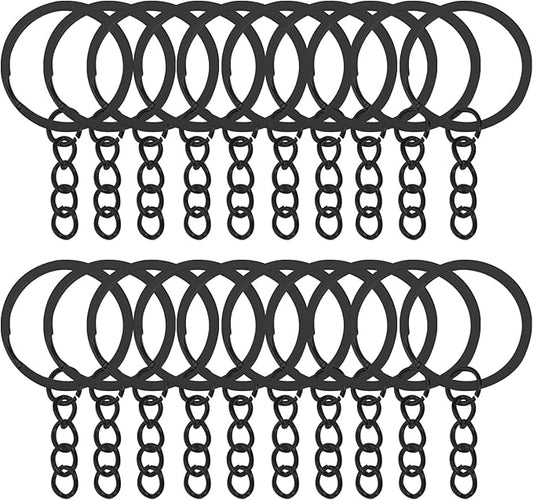 50Pcs Keychain Key Ring with Chain Bulk Split Key Chain,1.1 Inch Key Chains Parts with Open Jump Ring Connector for Jewelry Making Crafts (Black)