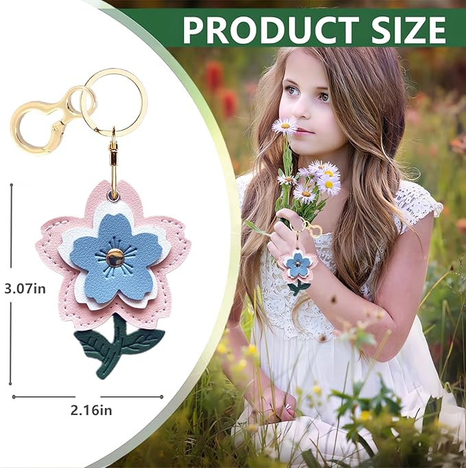 Leather Keychain Holder Case Compatible with AirTag,Cute Protective Apple Air Tag Cover with Keychain Ring,Anti-Scratch Finder GPS Tracker Case for Wallet Keys,Bag,Pets(Flower A)