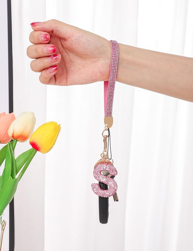 Initial Keychain for Women Girls,Bling Letter Key chain Initial with Heart,Pink Keychain Charms for Backpack Handbag