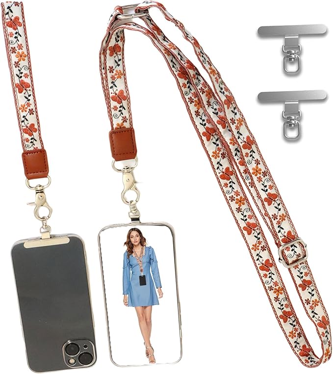 LEMEDE Wrist Keychain and Adjustable Phone Lanyard, Silver Hook Phone Crossbody Strap with 360° Rotating Phone Pads
