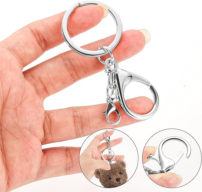 10 Pack a Set Metal Lobster Claw Clasps and Key Rings, Key Chain Accessories, Keychain Making kit for Keys, Art Crafts, Jewelry Making, Silver