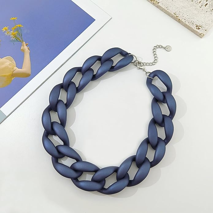 Firstmeet Chunky Acrylic Necklace Smooth Chain Link Cool Statement Choker Cuban Style Jewelry Gift for Women