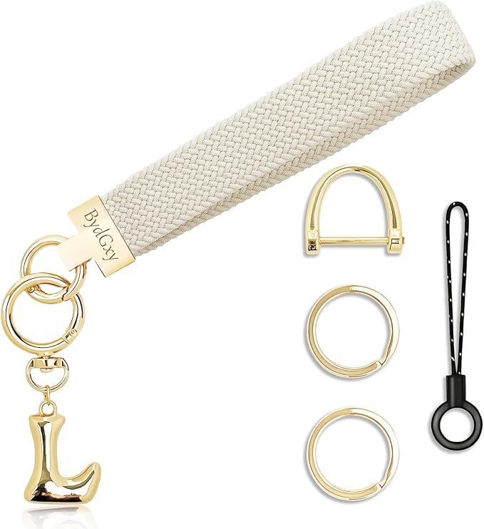 Stretchy Wristlet Initial Keychain, Key Chains Women Cute with Keyring, Llaveros para Mujer, Car Key Accessories