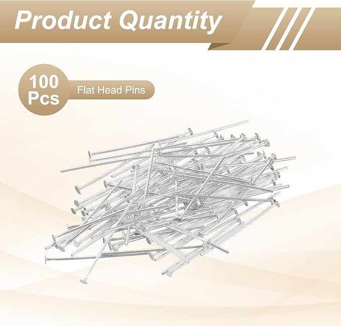HARFINGTON 100pcs Flat Head Pins 0.94" 24mm Needles Bulk for Earring Pendant Necklace Bracelet Charm Jewelry Making Findings DIY Craft, Silver Tone
